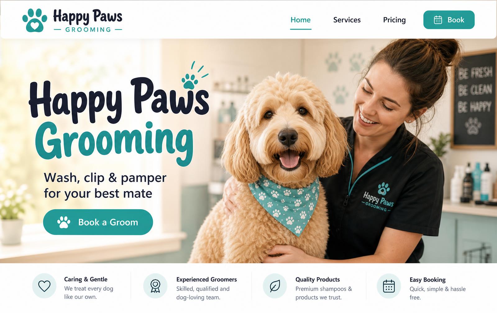 Happy Paws Grooming website example built by LocalSitePro