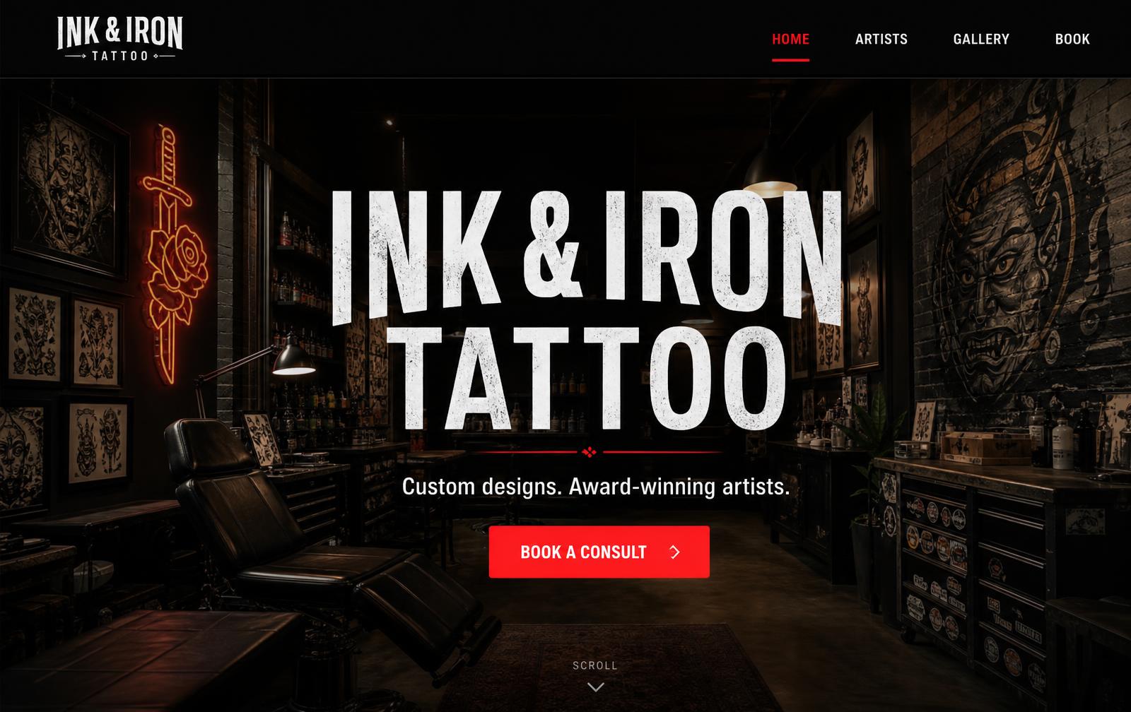 Ink & Iron Tattoo website example built by LocalSitePro
